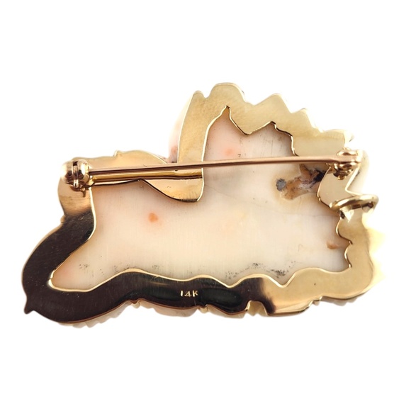 14 Karat Yellow Gold Carved Pink Coral Rose Brooch Pendant #19040 - Picture 6 of 11